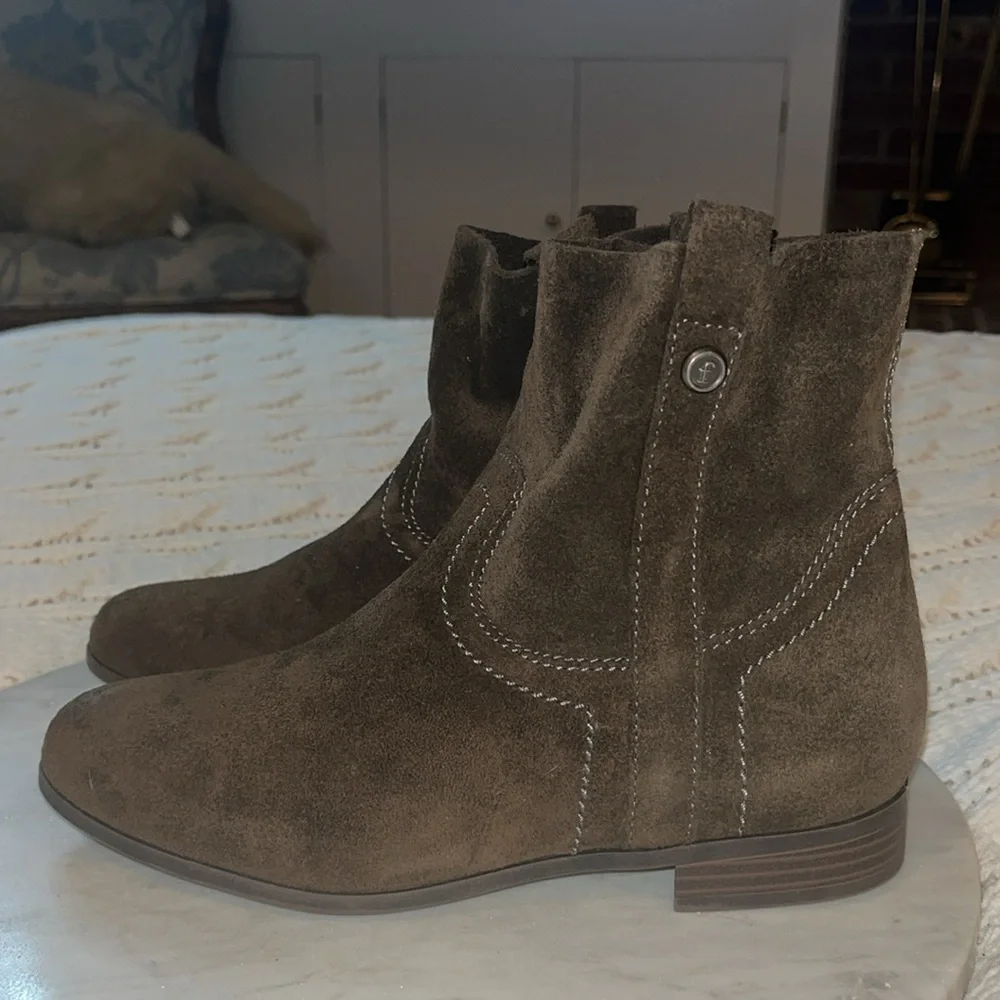 🤎NWT Frye & Co. Sarah Elephant suede brown tan leather ankle bootie slip on 7M🤎 - Picture 7 of 16